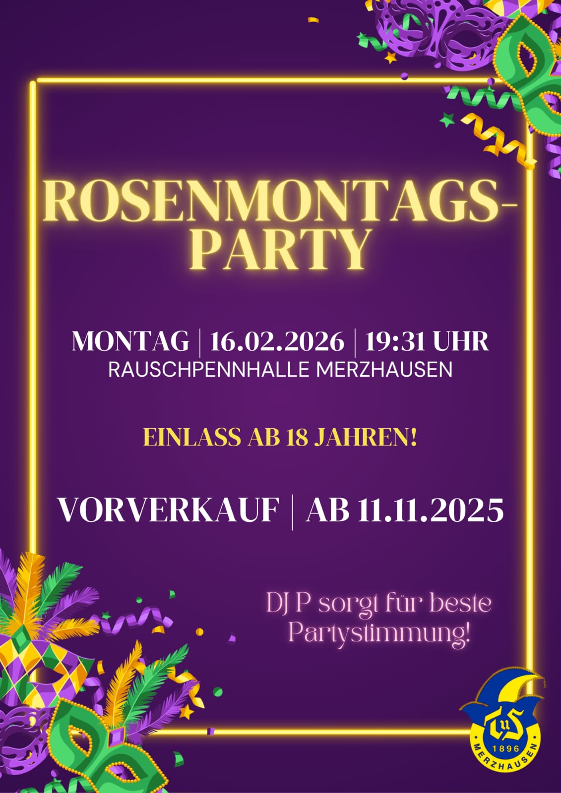 Faschingssitzung - Rosenmontagsparty am 16.02.2026